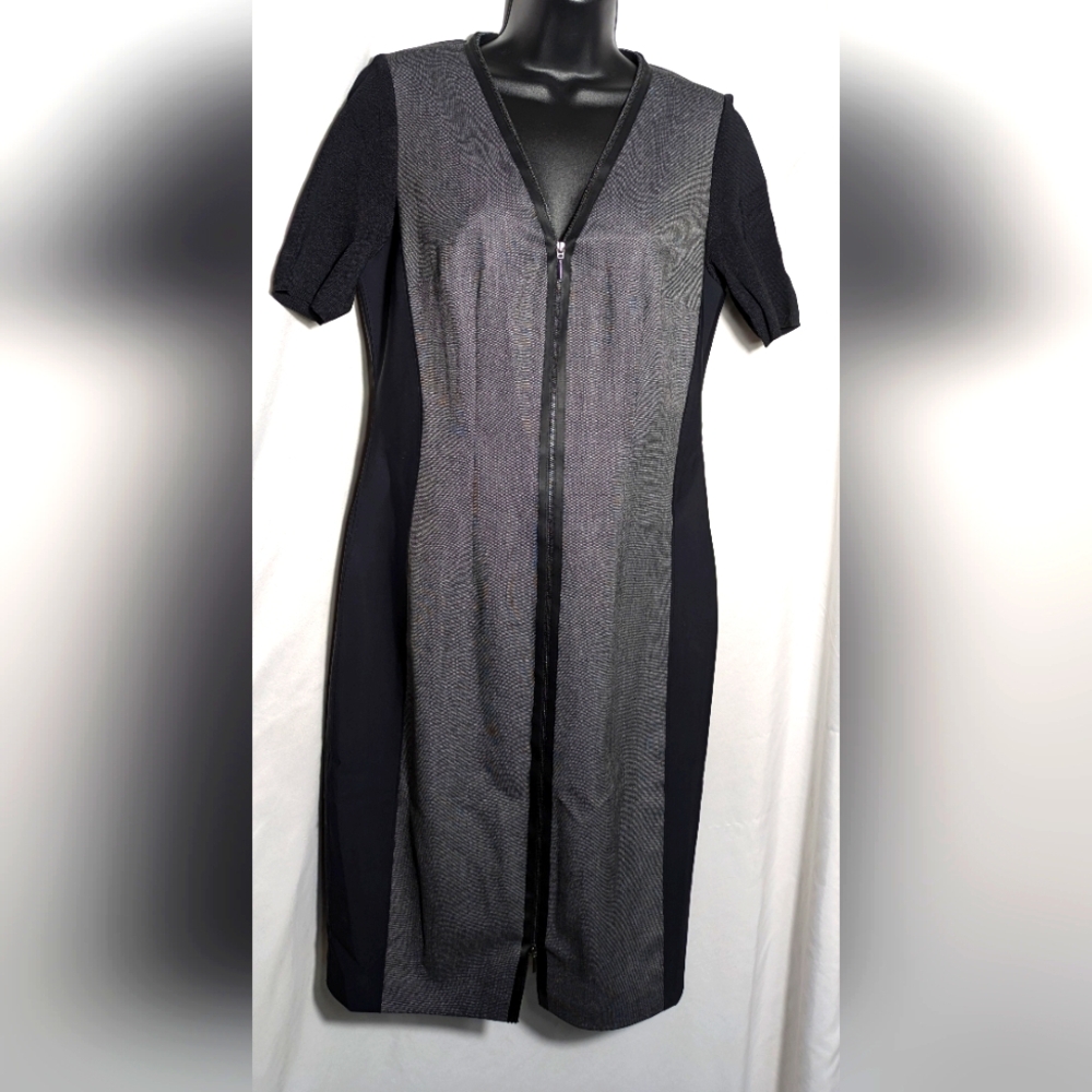 Elie Tahari Mixed Media Bodycon Midi Dress,‎ Gray & Black | Size 10